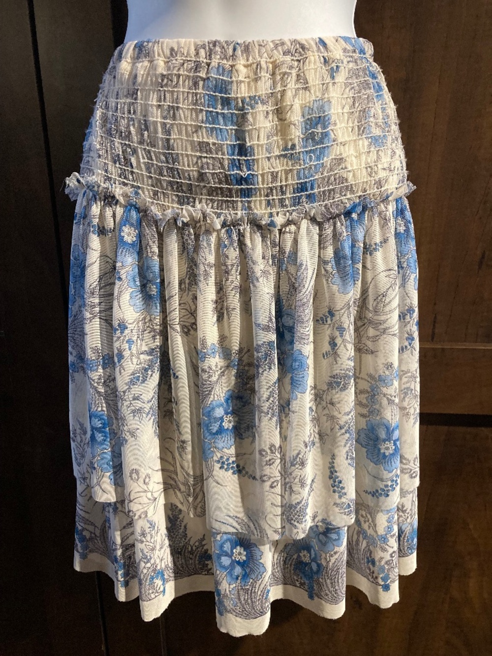 Max Studio Floral Layered Skirt with Wide Elasticized Waistband, Size S